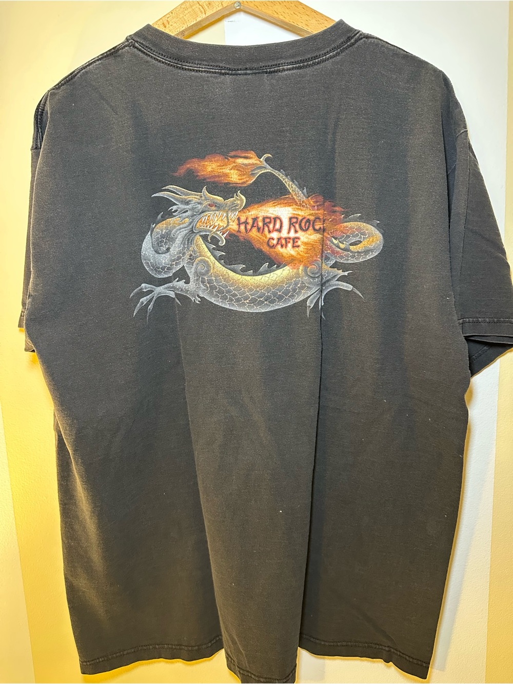 Hard Rock Cafe Black Tee with Fiery Dragon Graphic